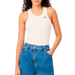 Lacoste Camiseta De Tirantes De Corte Ajustado De Algodón Blanco Blanc Mujer