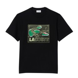 Lacoste Camiseta De Algodón Estampada Negro Noir Hombre