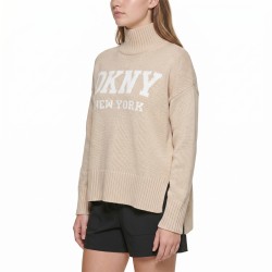 DKNY Jersey Punto Cuello Alto Beige Mujer