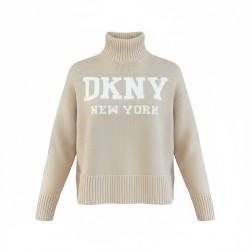 DKNY Jersey Punto Cuello Alto Beige Mujer