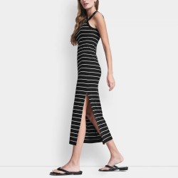 DKNY Vestido Largo Jeans Negro Blanco Mujer
