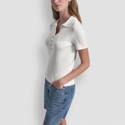 DKNY Polo Ribbed Rhinestone Marfil Ivory Mujer