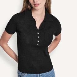 DKNY Polo Ribbed Rhinestone Negro Black Mujer