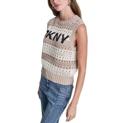 DKNY Jersey De Rayas Con Punto De Punta Beige Blanco Mujer