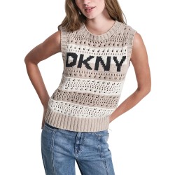 DKNY Jersey De Rayas Con Punto De Punta Beige Blanco Mujer