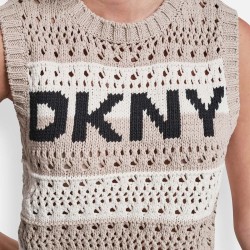 DKNY Jersey De Rayas Con Punto De Punta Beige Blanco Mujer