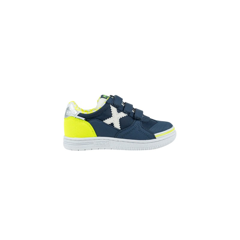 Munich Zapatilla G-3 Kid Velcro 459 Azul Petroleo Amarillo Fluor Niño