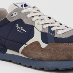 Pepe Jeans Zapatilla Brit Prints  Azul Oscuro Marrón Walnut Brown Hombre