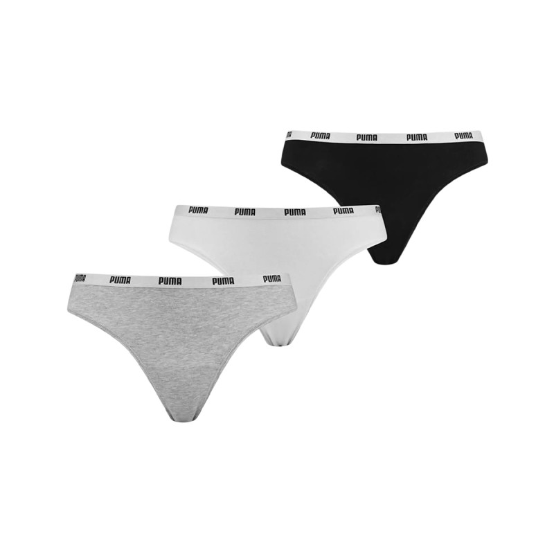 Puma Tanga String 3 Unidades Negro Blanco Gris Mujer