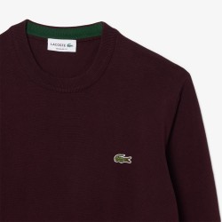 Lacoste Jersey De Cuello Redondo De Algodón Monocolor Granate Marrón Hombre