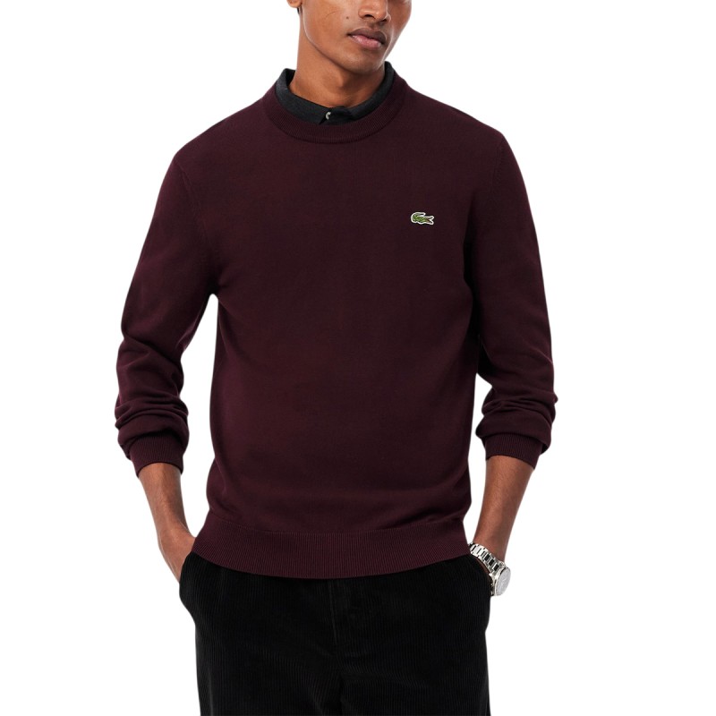 Lacoste Jersey De Cuello Redondo De Algodón Monocolor Granate Marrón Hombre