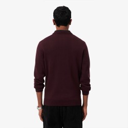 Lacoste Jersey De Cuello Redondo De Algodón Monocolor Granate Marrón Hombre