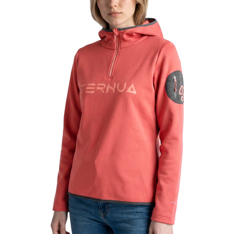 Ternua Pull Spot Hood 1/2 Zip Rosa Washed Bordeaux Mujer