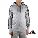 Adidas sudadera Essentials 3 Stripes Fullzip French Terry Gris hombre