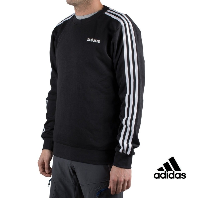 Adidas sudadera Essentials 3 Stripes Crewneck French Terry Negro hombre