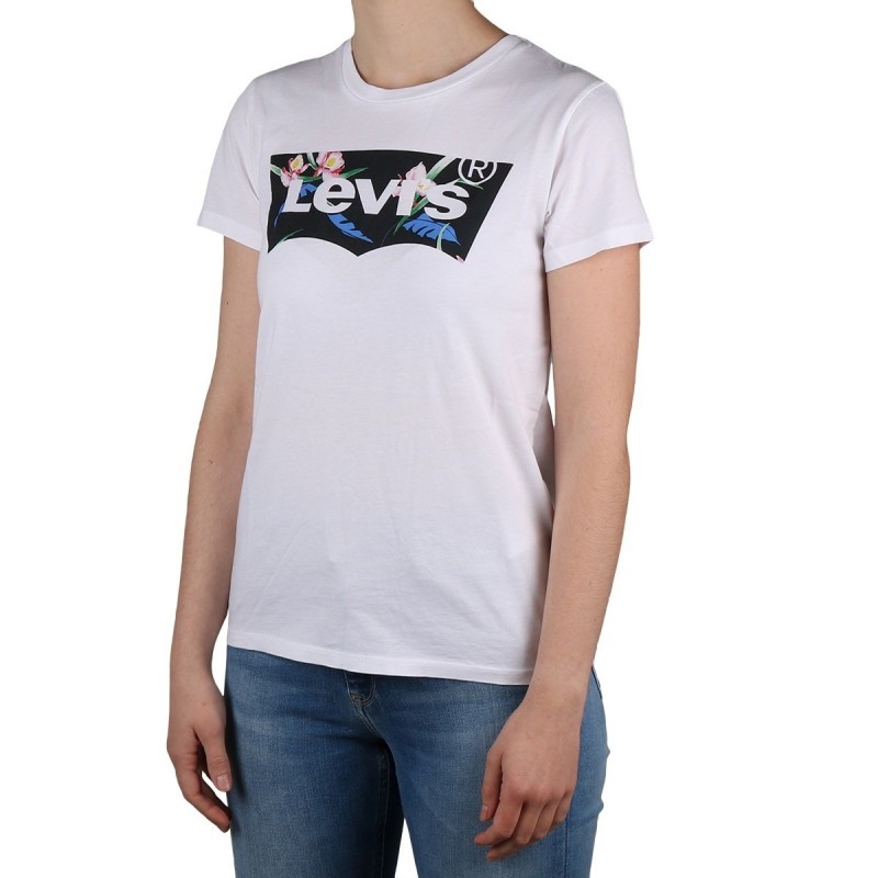 Levis Camiseta The Perfect Tee Neutral Floral Filled Batwing white Blanco Negro Mujer