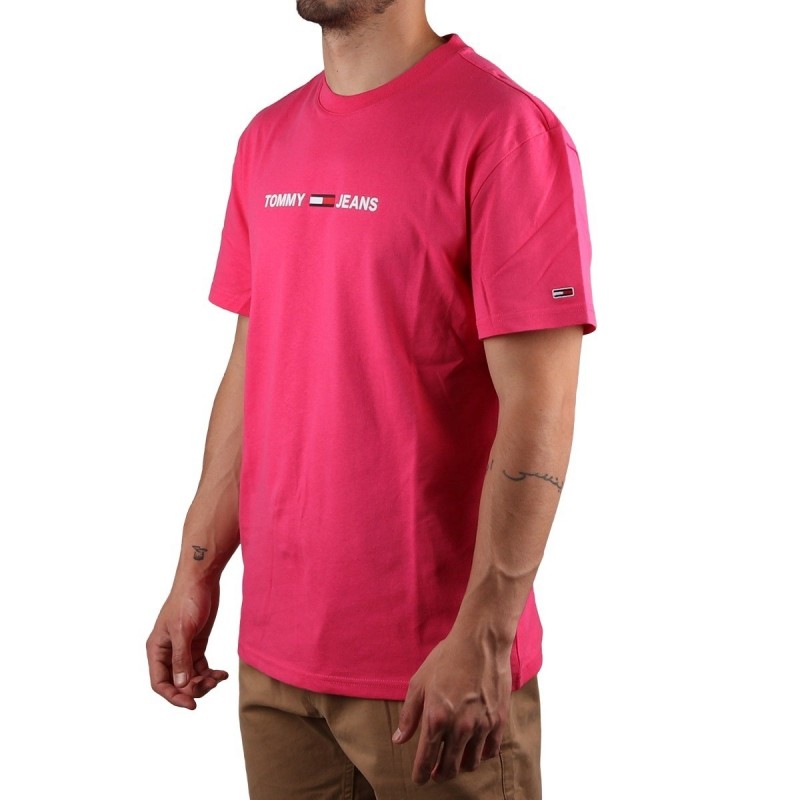 Tommy Hilfiger Camiseta de algodón con logo Bright Cerise Pink Rosa Hombre