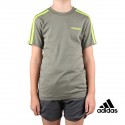Adidas Camiseta Essential 3 bandas JR Legacy Green Semi Solar Slime Kaki Lima Niño