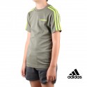 Adidas Camiseta Essential 3 bandas JR Legacy Green Semi Solar Slime Kaki Lima Niño