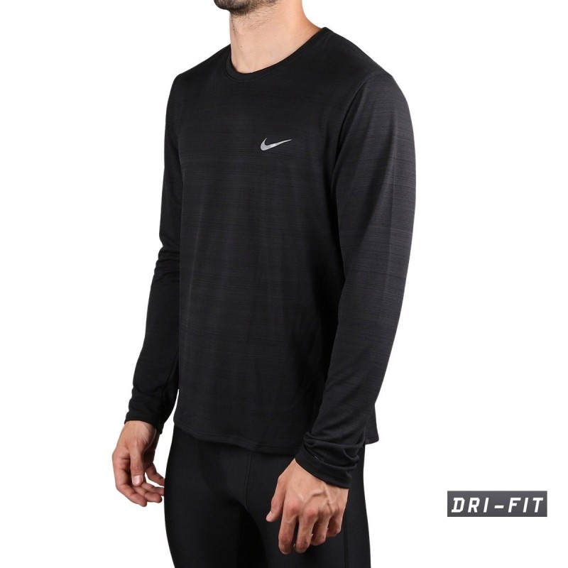 dormitar Fanático crucero Nike Camiseta Dri-FIT Miler Manga Larga Negro Hombre