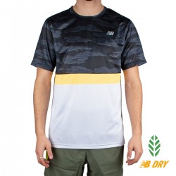 New Balance Camiseta Striped Accelerate Ss Negro Blanco Naranja Hombre