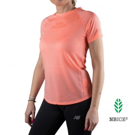 New Balance Camiseta Printed Impact Run Short Sleeve Grapefruit heather Coral Mujer